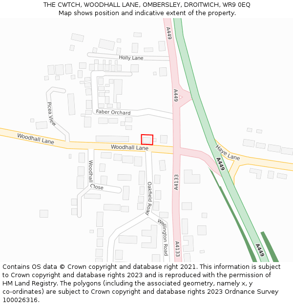 THE CWTCH, WOODHALL LANE, OMBERSLEY, DROITWICH, WR9 0EQ: Location map and indicative extent of plot