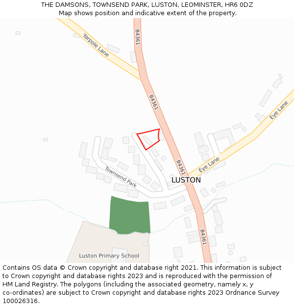 THE DAMSONS, TOWNSEND PARK, LUSTON, LEOMINSTER, HR6 0DZ: Location map and indicative extent of plot