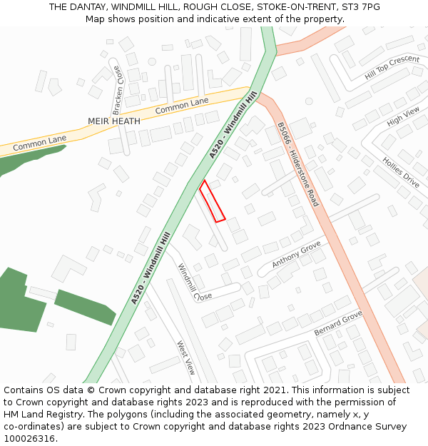 THE DANTAY, WINDMILL HILL, ROUGH CLOSE, STOKE-ON-TRENT, ST3 7PG: Location map and indicative extent of plot