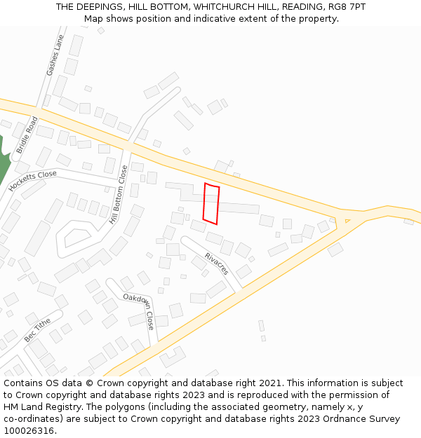 THE DEEPINGS, HILL BOTTOM, WHITCHURCH HILL, READING, RG8 7PT: Location map and indicative extent of plot