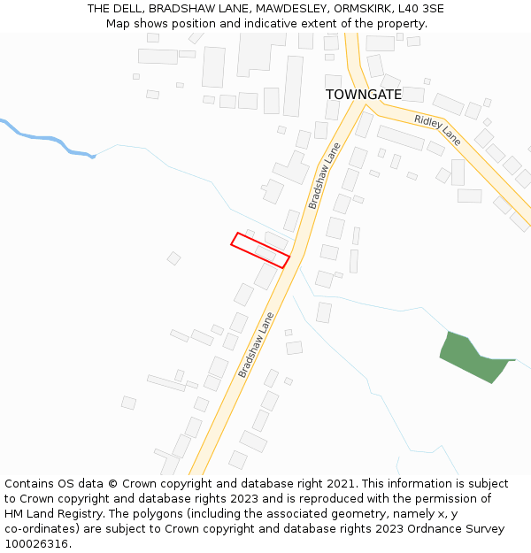 THE DELL, BRADSHAW LANE, MAWDESLEY, ORMSKIRK, L40 3SE: Location map and indicative extent of plot