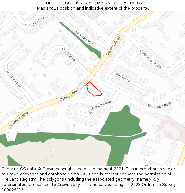 THE DELL, QUEENS ROAD, MAIDSTONE, ME16 0JG: Location map and indicative extent of plot