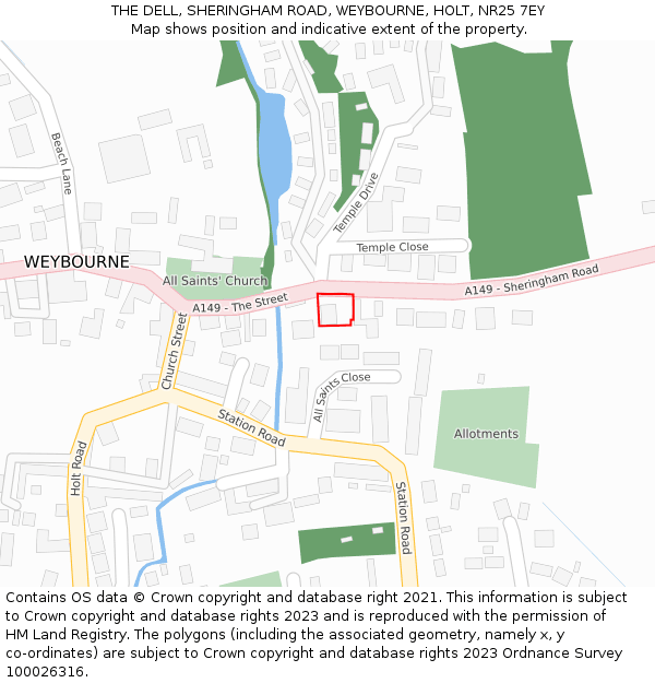 THE DELL, SHERINGHAM ROAD, WEYBOURNE, HOLT, NR25 7EY: Location map and indicative extent of plot