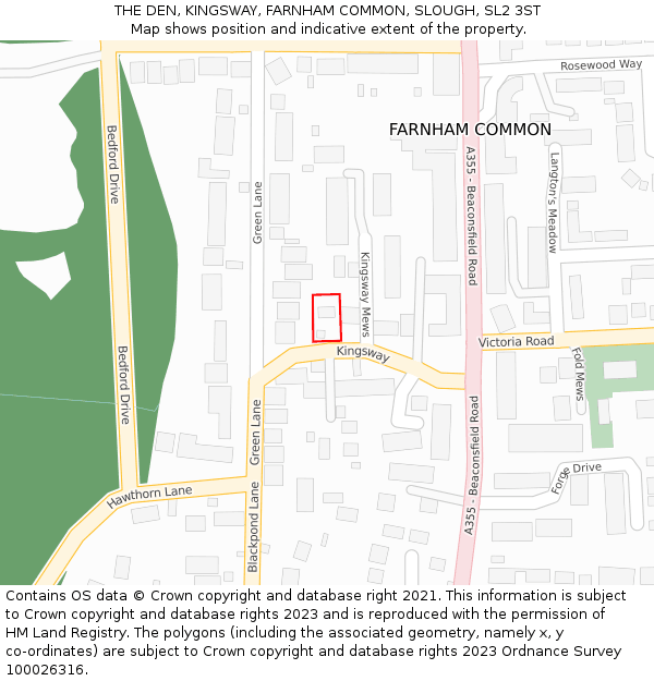 THE DEN, KINGSWAY, FARNHAM COMMON, SLOUGH, SL2 3ST: Location map and indicative extent of plot