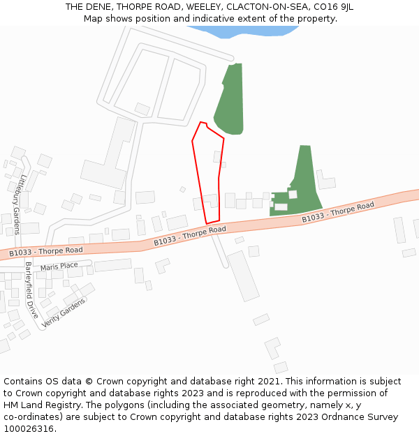 THE DENE, THORPE ROAD, WEELEY, CLACTON-ON-SEA, CO16 9JL: Location map and indicative extent of plot