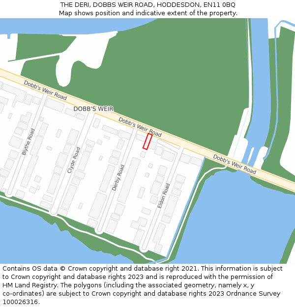 THE DERI, DOBBS WEIR ROAD, HODDESDON, EN11 0BQ: Location map and indicative extent of plot