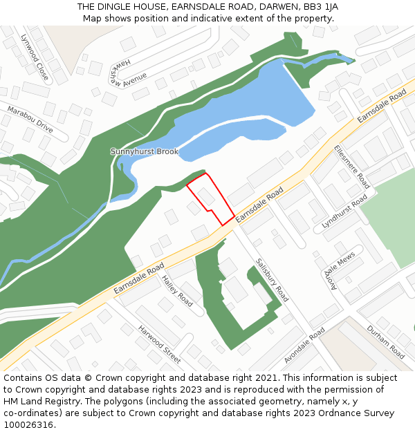 THE DINGLE HOUSE, EARNSDALE ROAD, DARWEN, BB3 1JA: Location map and indicative extent of plot