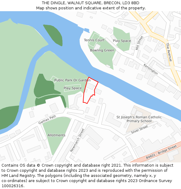 THE DINGLE, WALNUT SQUARE, BRECON, LD3 8BD: Location map and indicative extent of plot