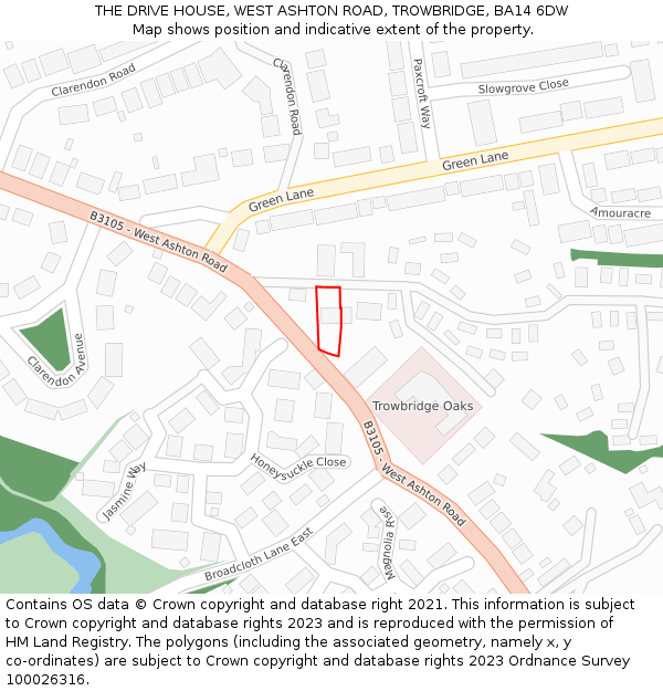 THE DRIVE HOUSE, WEST ASHTON ROAD, TROWBRIDGE, BA14 6DW: Location map and indicative extent of plot
