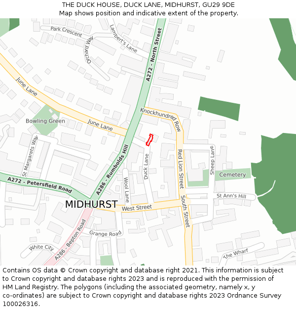 THE DUCK HOUSE, DUCK LANE, MIDHURST, GU29 9DE: Location map and indicative extent of plot