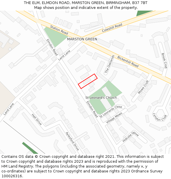 THE ELM, ELMDON ROAD, MARSTON GREEN, BIRMINGHAM, B37 7BT: Location map and indicative extent of plot