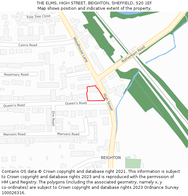 THE ELMS, HIGH STREET, BEIGHTON, SHEFFIELD, S20 1EF: Location map and indicative extent of plot