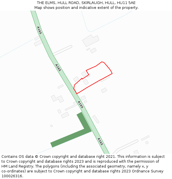 THE ELMS, HULL ROAD, SKIRLAUGH, HULL, HU11 5AE: Location map and indicative extent of plot