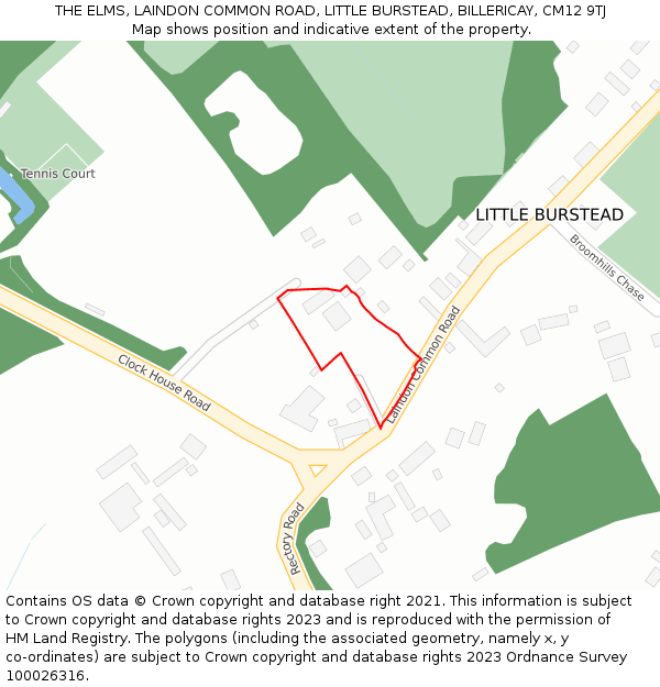 THE ELMS, LAINDON COMMON ROAD, LITTLE BURSTEAD, BILLERICAY, CM12 9TJ: Location map and indicative extent of plot