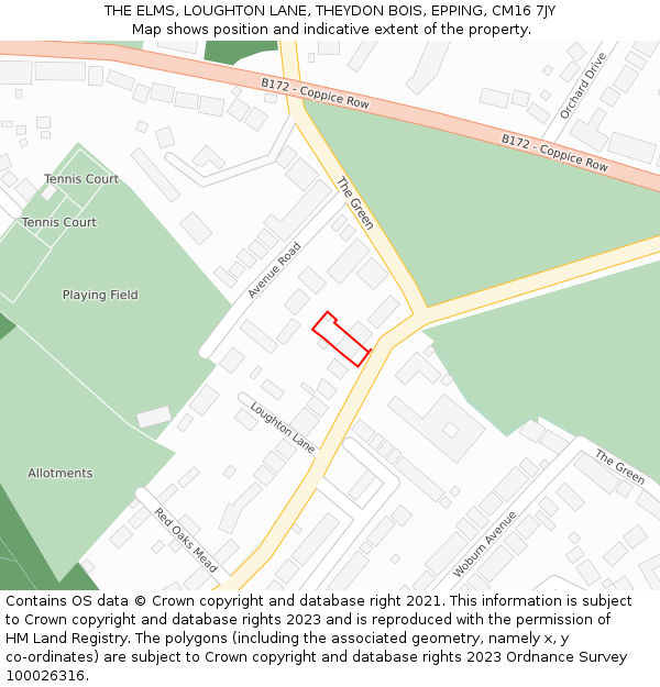 THE ELMS, LOUGHTON LANE, THEYDON BOIS, EPPING, CM16 7JY: Location map and indicative extent of plot