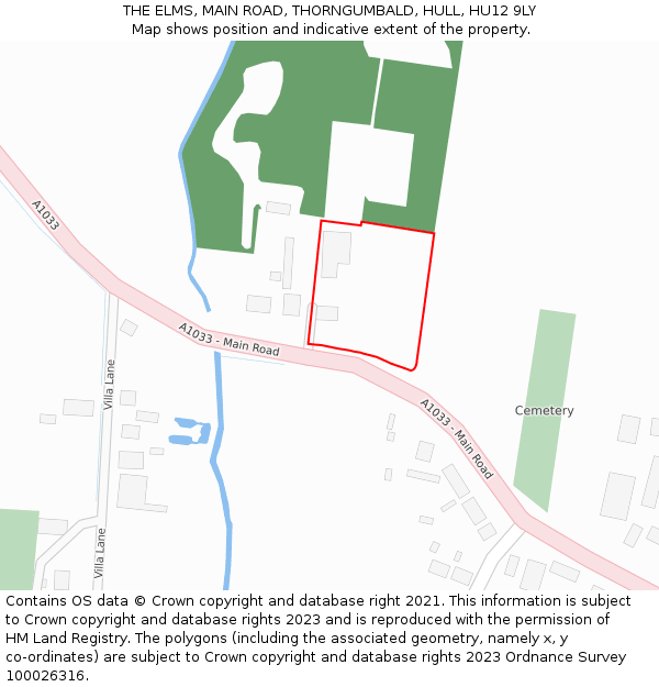 THE ELMS, MAIN ROAD, THORNGUMBALD, HULL, HU12 9LY: Location map and indicative extent of plot