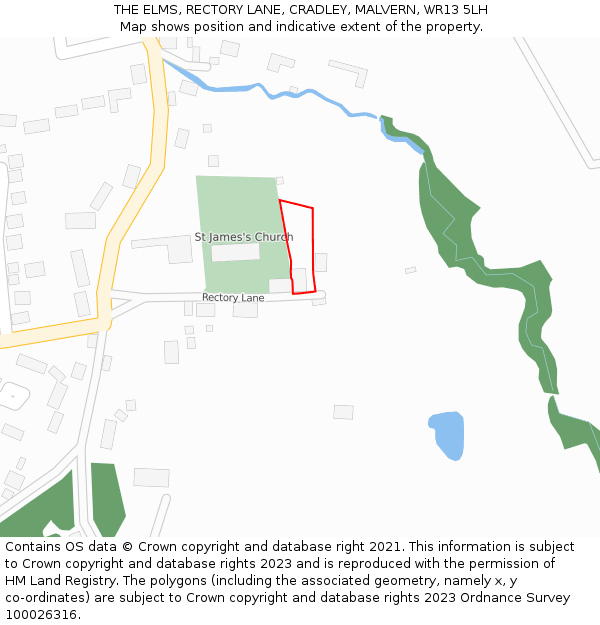 THE ELMS, RECTORY LANE, CRADLEY, MALVERN, WR13 5LH: Location map and indicative extent of plot