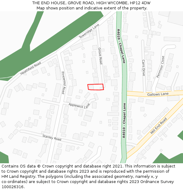 THE END HOUSE, GROVE ROAD, HIGH WYCOMBE, HP12 4DW: Location map and indicative extent of plot