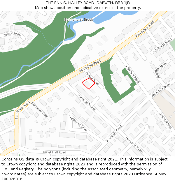 THE ENNIS, HALLEY ROAD, DARWEN, BB3 1JB: Location map and indicative extent of plot