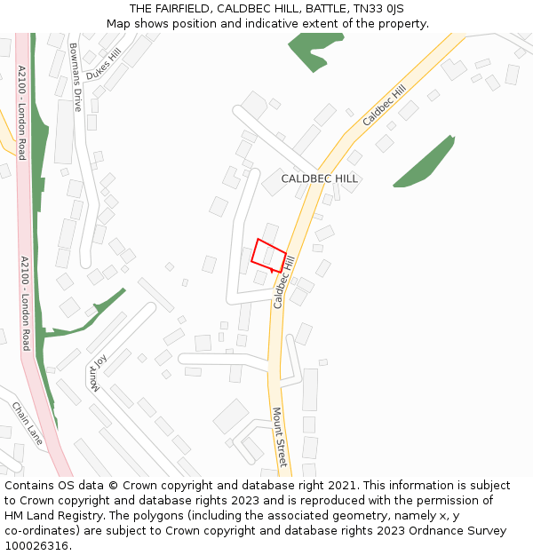 THE FAIRFIELD, CALDBEC HILL, BATTLE, TN33 0JS: Location map and indicative extent of plot