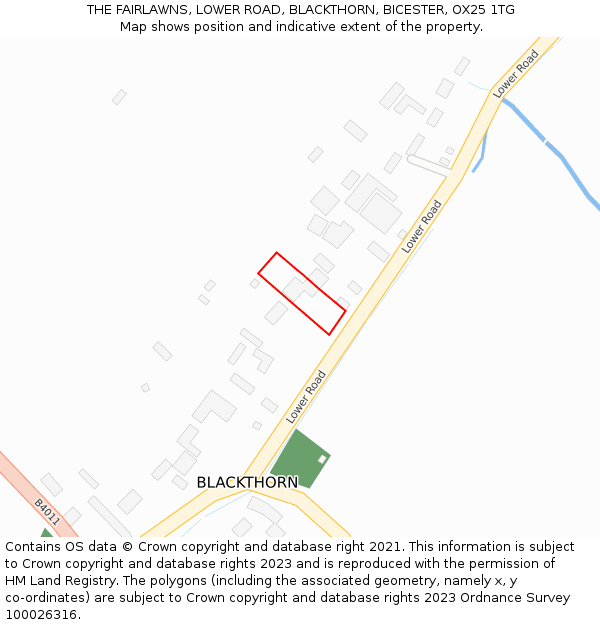 THE FAIRLAWNS, LOWER ROAD, BLACKTHORN, BICESTER, OX25 1TG: Location map and indicative extent of plot