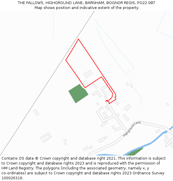 THE FALLOWS, HIGHGROUND LANE, BARNHAM, BOGNOR REGIS, PO22 0BT: Location map and indicative extent of plot