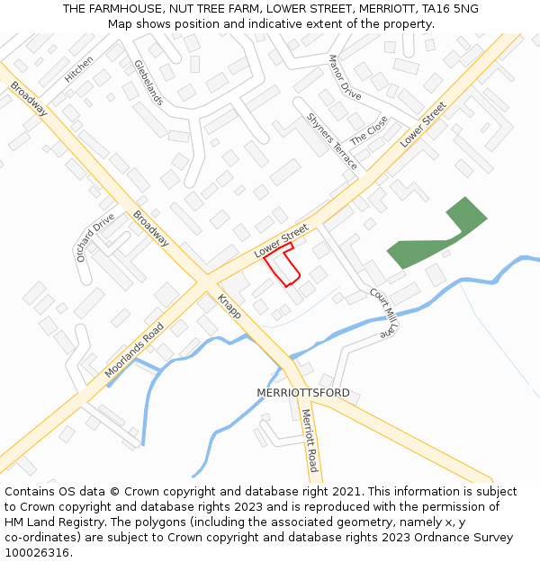 THE FARMHOUSE, NUT TREE FARM, LOWER STREET, MERRIOTT, TA16 5NG: Location map and indicative extent of plot