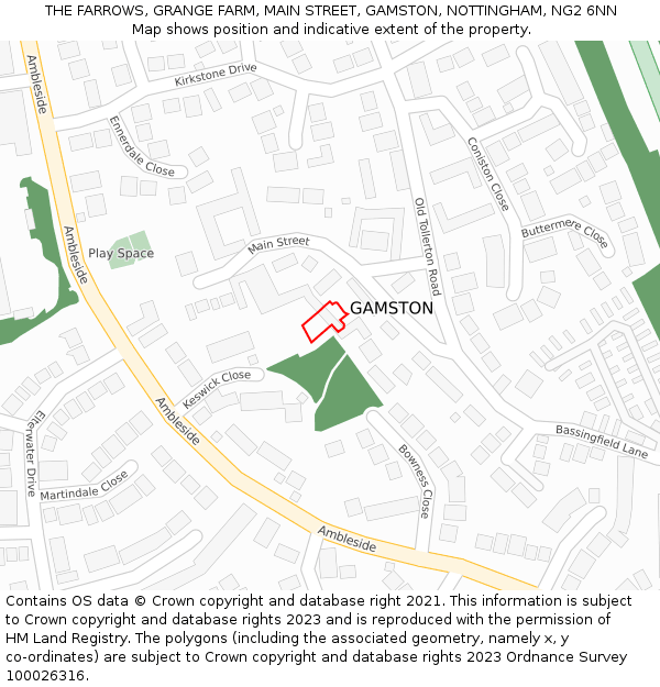 THE FARROWS, GRANGE FARM, MAIN STREET, GAMSTON, NOTTINGHAM, NG2 6NN: Location map and indicative extent of plot