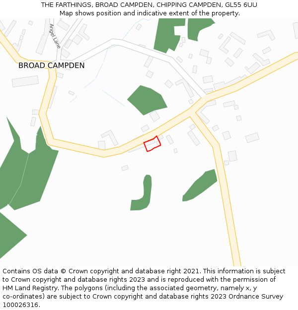 THE FARTHINGS, BROAD CAMPDEN, CHIPPING CAMPDEN, GL55 6UU: Location map and indicative extent of plot