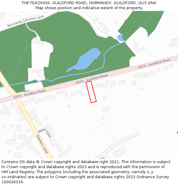 THE FEAZINGS, GUILDFORD ROAD, NORMANDY, GUILDFORD, GU3 2AW: Location map and indicative extent of plot