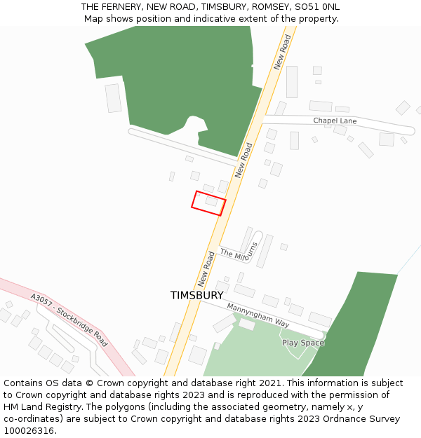 THE FERNERY, NEW ROAD, TIMSBURY, ROMSEY, SO51 0NL: Location map and indicative extent of plot