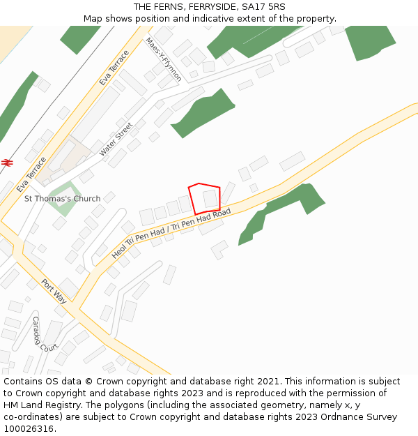 THE FERNS, FERRYSIDE, SA17 5RS: Location map and indicative extent of plot