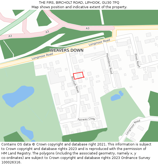 THE FIRS, BIRCHOLT ROAD, LIPHOOK, GU30 7PQ: Location map and indicative extent of plot