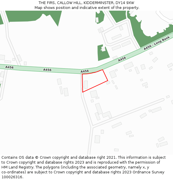 THE FIRS, CALLOW HILL, KIDDERMINSTER, DY14 9XW: Location map and indicative extent of plot