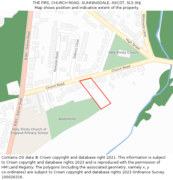 THE FIRS, CHURCH ROAD, SUNNINGDALE, ASCOT, SL5 0NJ: Location map and indicative extent of plot