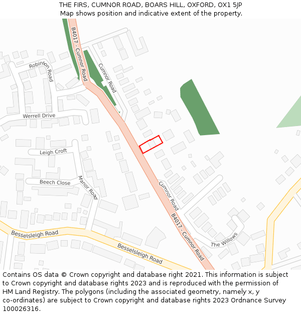 THE FIRS, CUMNOR ROAD, BOARS HILL, OXFORD, OX1 5JP: Location map and indicative extent of plot
