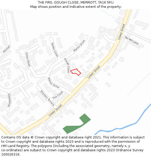 THE FIRS, GOUGH CLOSE, MERRIOTT, TA16 5PU: Location map and indicative extent of plot