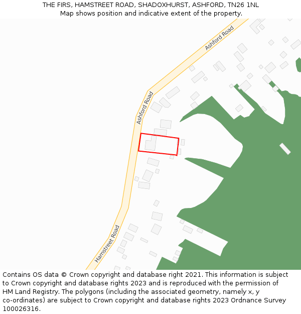 THE FIRS, HAMSTREET ROAD, SHADOXHURST, ASHFORD, TN26 1NL: Location map and indicative extent of plot