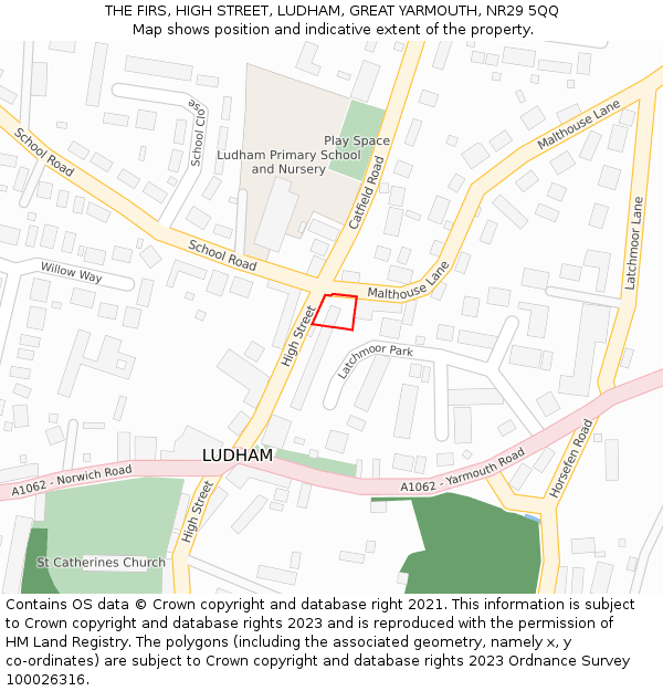 THE FIRS, HIGH STREET, LUDHAM, GREAT YARMOUTH, NR29 5QQ: Location map and indicative extent of plot