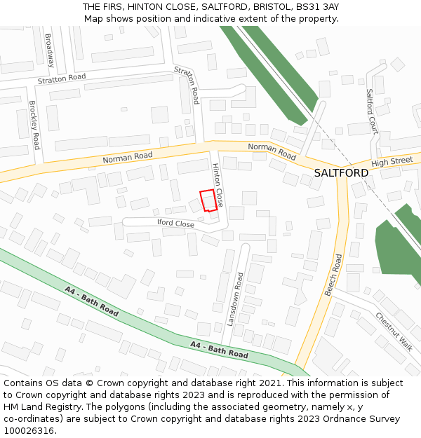 THE FIRS, HINTON CLOSE, SALTFORD, BRISTOL, BS31 3AY: Location map and indicative extent of plot