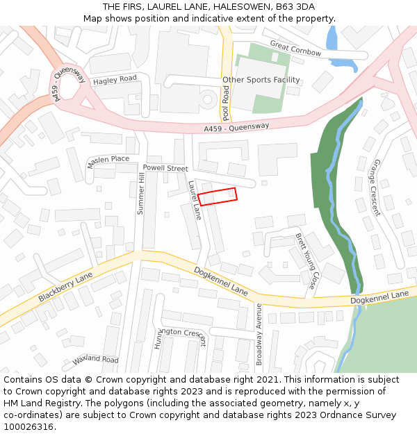 THE FIRS, LAUREL LANE, HALESOWEN, B63 3DA: Location map and indicative extent of plot