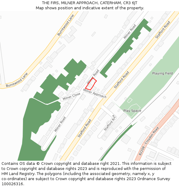 THE FIRS, MILNER APPROACH, CATERHAM, CR3 6JT: Location map and indicative extent of plot