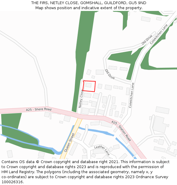 THE FIRS, NETLEY CLOSE, GOMSHALL, GUILDFORD, GU5 9ND: Location map and indicative extent of plot