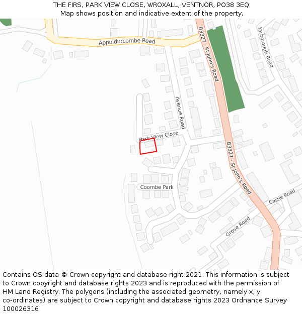 THE FIRS, PARK VIEW CLOSE, WROXALL, VENTNOR, PO38 3EQ: Location map and indicative extent of plot