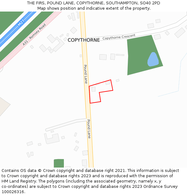 THE FIRS, POUND LANE, COPYTHORNE, SOUTHAMPTON, SO40 2PD: Location map and indicative extent of plot