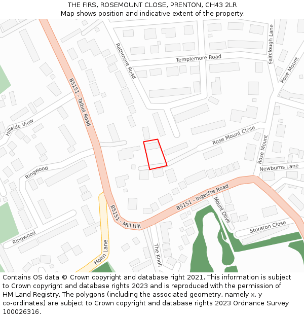 THE FIRS, ROSEMOUNT CLOSE, PRENTON, CH43 2LR: Location map and indicative extent of plot