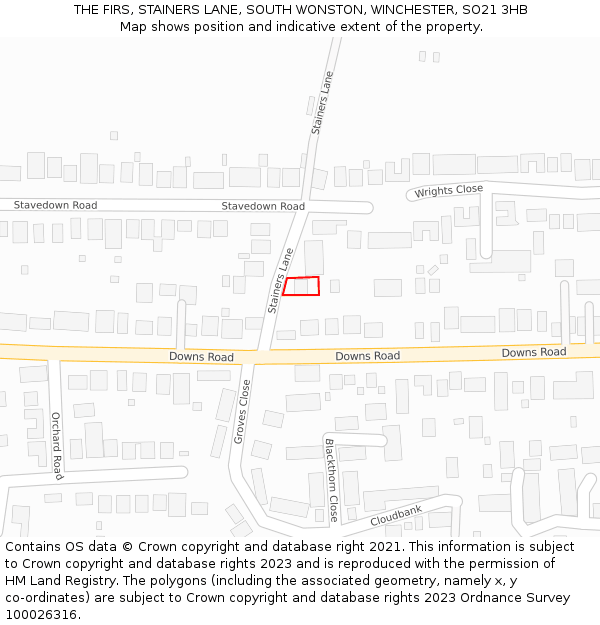 THE FIRS, STAINERS LANE, SOUTH WONSTON, WINCHESTER, SO21 3HB: Location map and indicative extent of plot