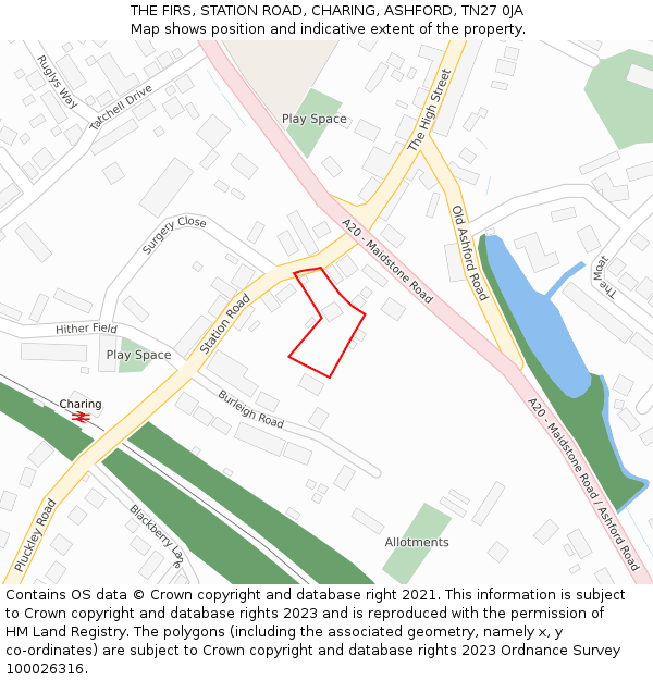 THE FIRS, STATION ROAD, CHARING, ASHFORD, TN27 0JA: Location map and indicative extent of plot