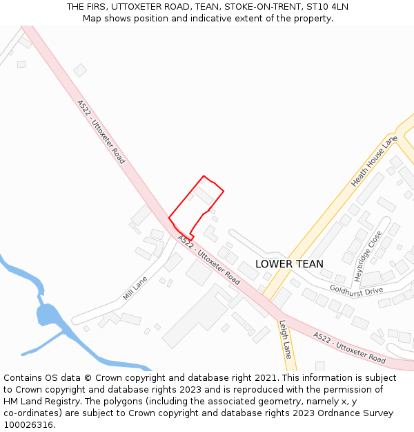 THE FIRS, UTTOXETER ROAD, TEAN, STOKE-ON-TRENT, ST10 4LN: Location map and indicative extent of plot