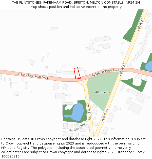 THE FLINTSTONES, FAKENHAM ROAD, BRISTON, MELTON CONSTABLE, NR24 2HJ: Location map and indicative extent of plot